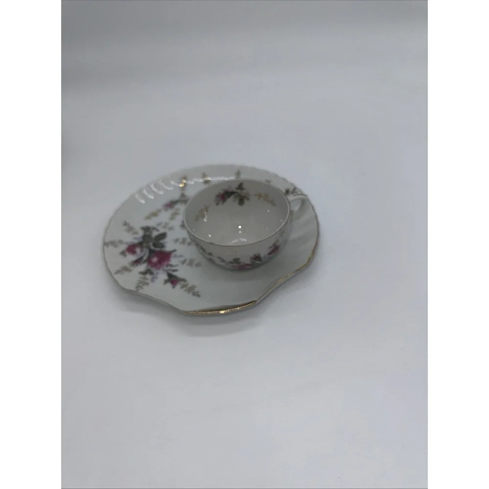 Japanese Moss Rose Seashell Snack Plate Gold‎ Trim Plates And Cups.